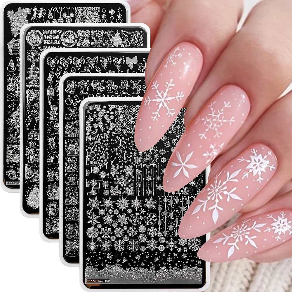 15X10cm Snowflakes Nail Stamping Plates Santa Claus Christmas Tree Image Stamp Templates Plus+ Steel Nail Printing Stencil Tools