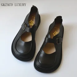 scarpe a piedi nudi da donna punta larga Mary Jane scarpe con naso grande studentessa in vera pelle singola pelle bovina stile giapponese