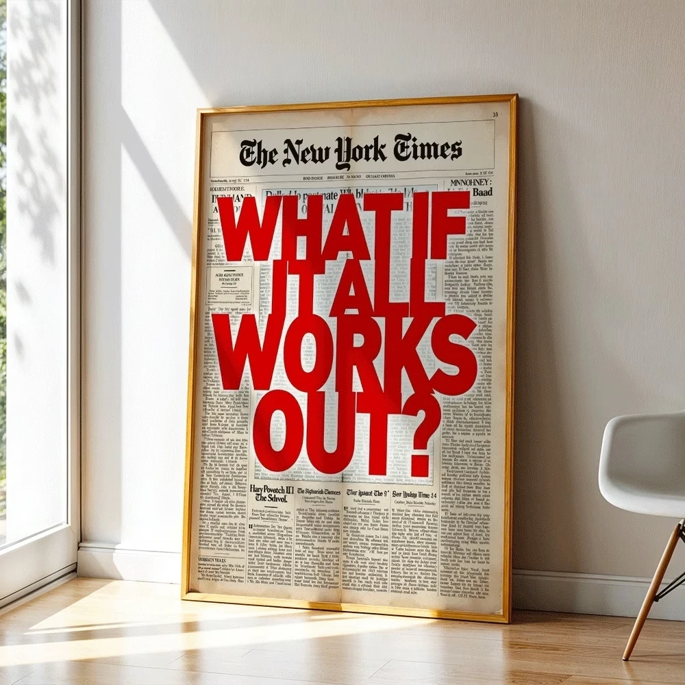Estilo retrô do New York Times, o que se tudo sair bem? Citações motivacionais, arte de parede impressa em tela, pôster para sala de estar, decoração de casa