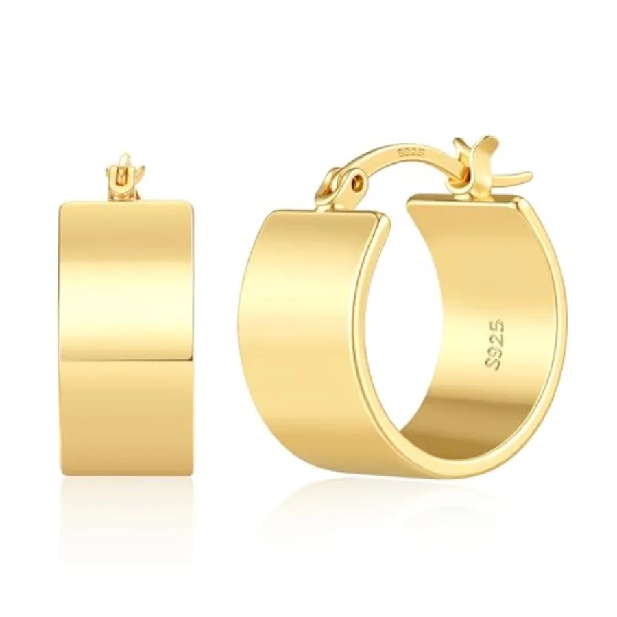 

Senteria 10mm Wide Chunky Hoop Earrings Hypoallergenic 925 Sterling Post Hoop Earrings Non Tarnish Thick Hoop Earrings for Wome