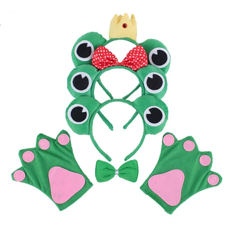 Kids Frog Eyes Headband Cute Headpiece For Girls Animal Bow Tie Tail Hair Band Halloween Party Zoo Prince Princess Headwear