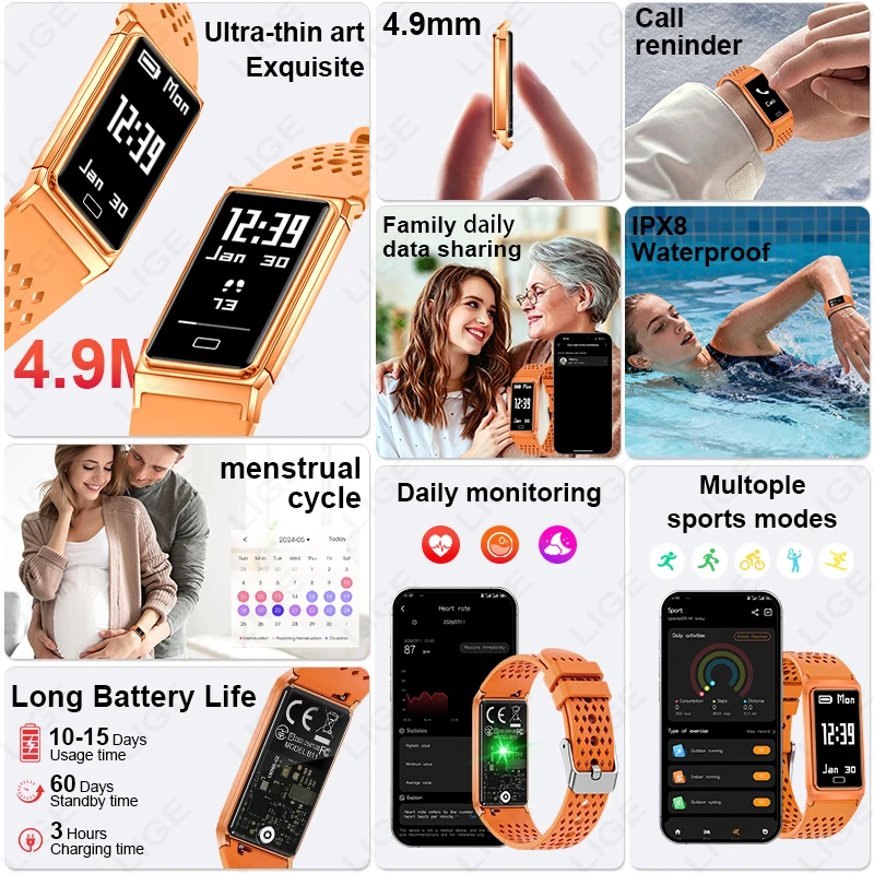 2026 Smart Band Women Men Heart Rate Health Monitoring IPX8 Waterproof Smart Watch Sports Watches Fitness Tracker Smartwatch Man