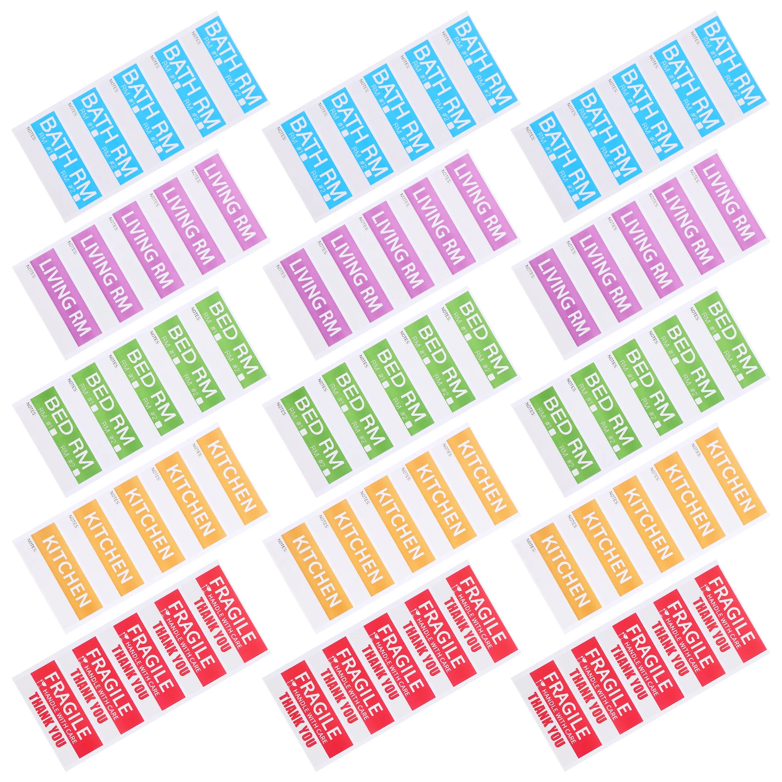

100pcs Moving Labels Colorful Classification Stickers Copper Plate Fragile Item Tags Easy Pack Supplies Bathroom Kitchen Bedroom