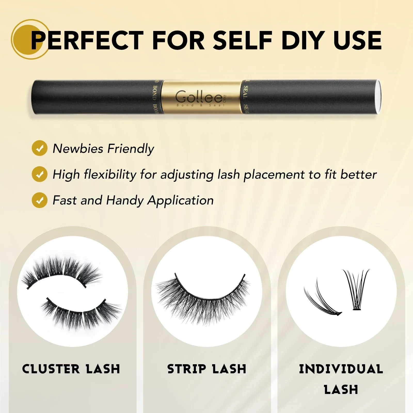 กาวติดขนตาปลอม Gollee แบบติดเอง ติดทนนาน 48 ชั่วโมง กันน้ำ  สำหรับขนตาแบบกลุ่ม  2in1  ติดและลอกกาวในขั้นตอนเดียว