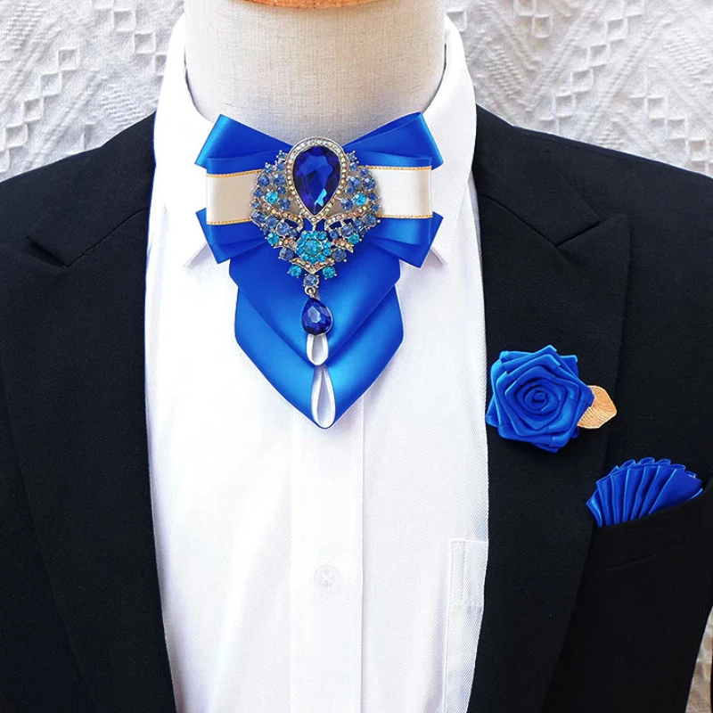 Conjunto de broche de pajarita Original para hombres, joyería hecha a mano de flores de Collar de diamantes de imitación británicos, alfileres de pajarita de boda de alta gama para hombres coreanos