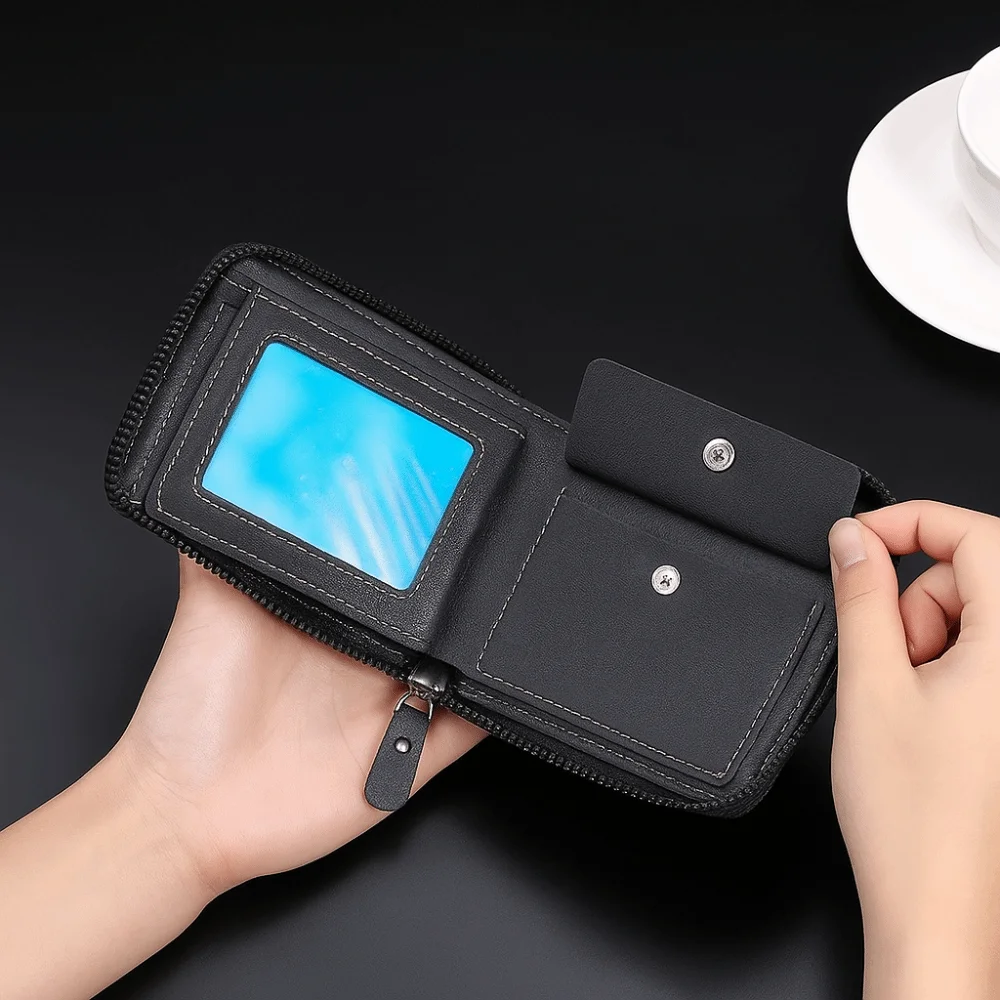 

Casual Multi-position Men's Short Wallet Thin Large Capacity PU Leather Coin Purse Zipper Multi-function Card Holder Shopping