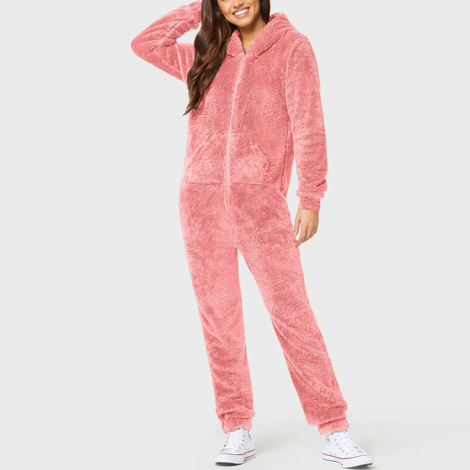 Winter Warm Pyjamas Women Onesies Fluffy Fleece Jumpsuits Sleepwear Overall Plus Size Hood Sets Pajamas Onesie For Women Adult