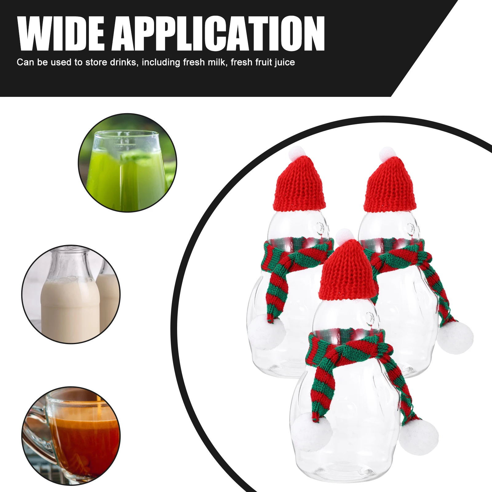 4 قطعة زجاجات عصير عيد الميلاد الرائعة مع الأوشحة زجاجات شاي الحليب الفارغة المحمولة شرب الحلوى الجرار للاستخدام المنزلي مقهى في الهواء الطلق