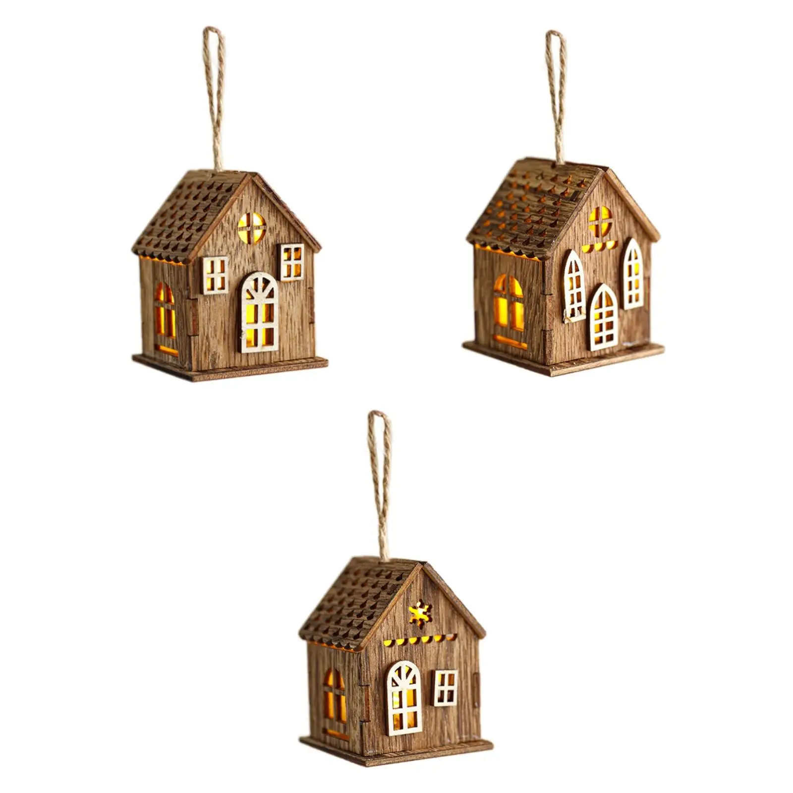 Xmas Tree Hanging Decoration Decors LED Wooden House Light up Christmas Village House for Winter Party Livingroom Office Cabinet