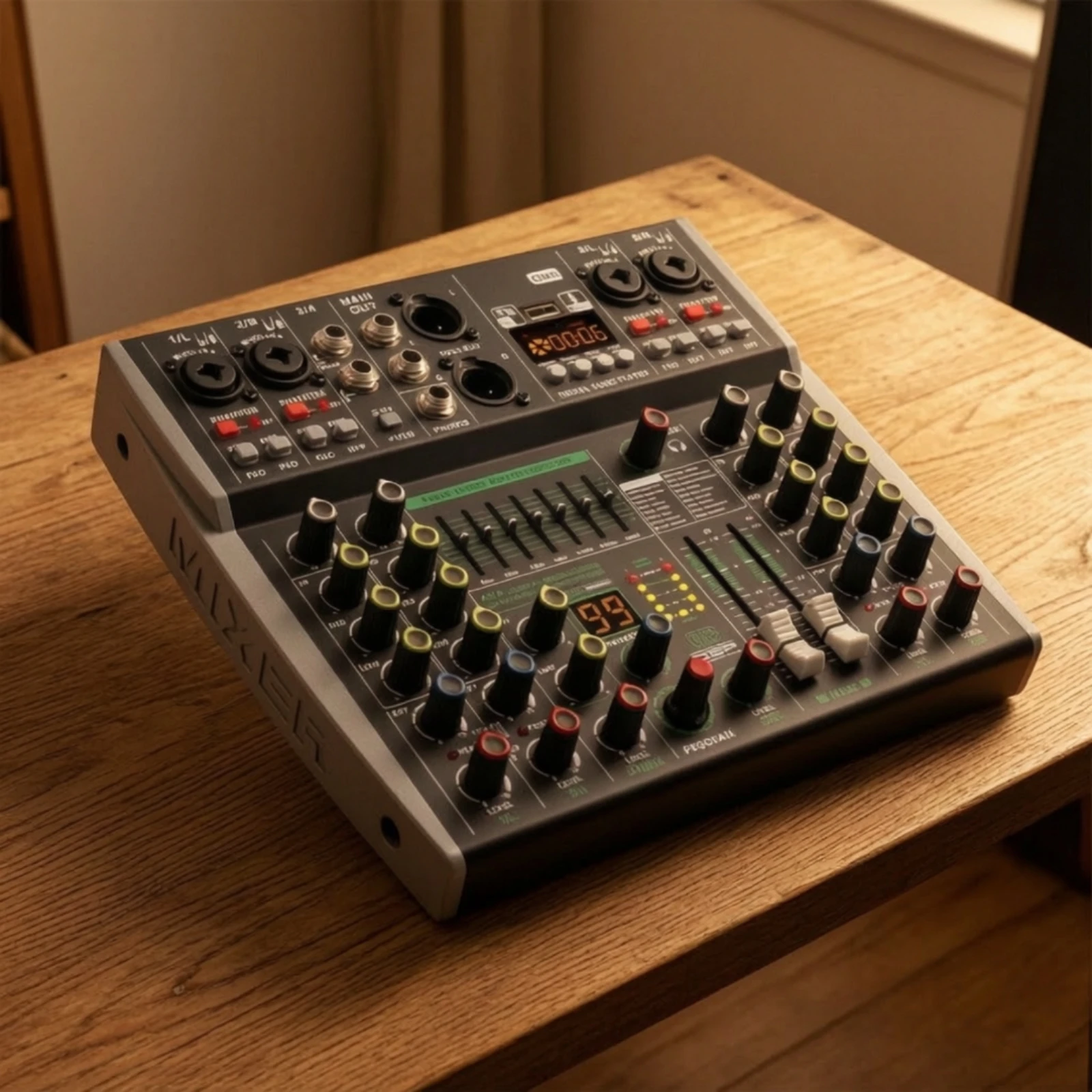 Digital Audio Mixer 7-Band Tabletop Mixer Stereo Hands-on Mixing Console Easy-to-Use for Podcasters, Home Recording, Podcasting