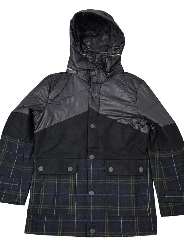 

Шерстяной тюнер в клетку в стиле ретро со съемной кепкой, мужской облегающий двухслойный тканевый тканевый Y68, молодежный длинный рукав Briti Sle...