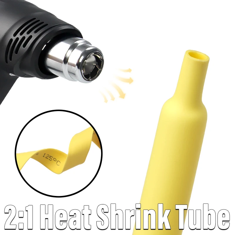 1/2/5M Yellow 2:1 Heat Shrink Tube Dia 0.6mm~80mm Insulation Polyolefin Shrinkable Assortment Wire Cable Sleeving Sheath Wrap