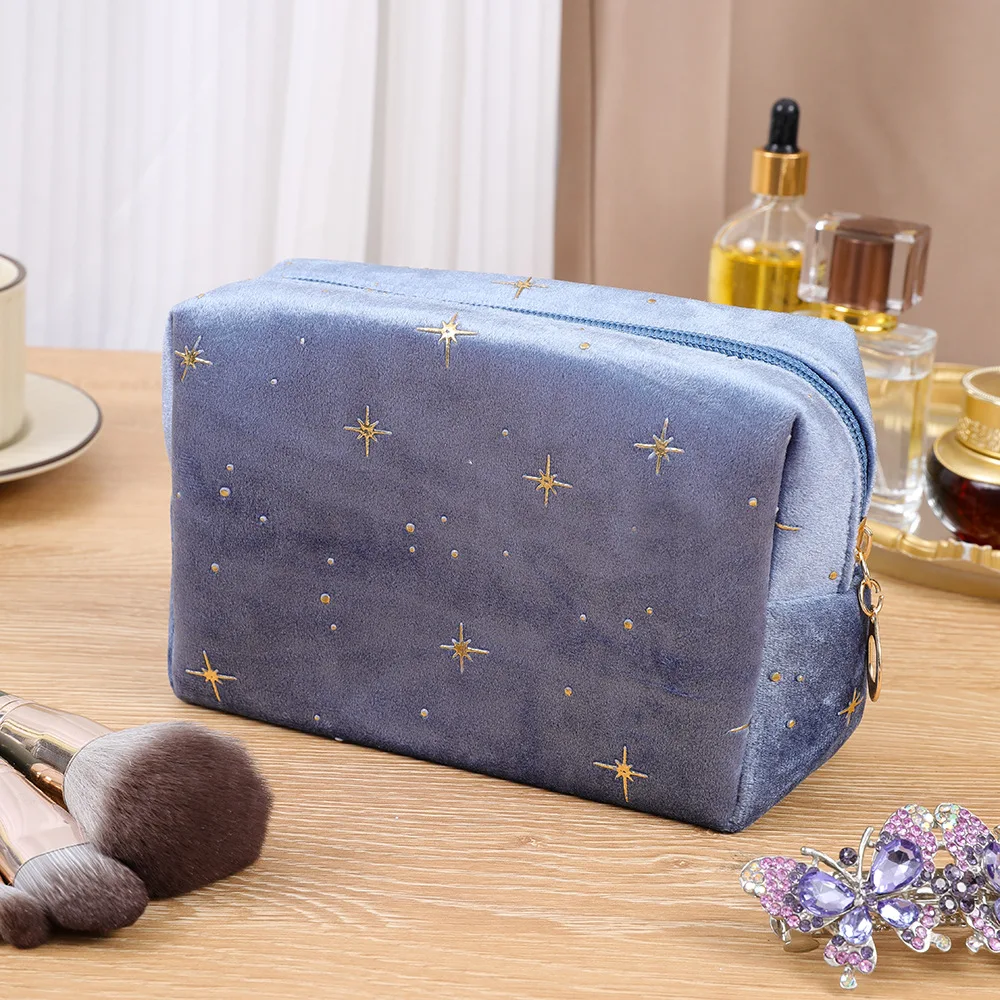 New Bronzing Star Octagonal Bag Cosmetic Storage Bag Zipper Toilet Bag Portable Velvet Cosmetic Bag