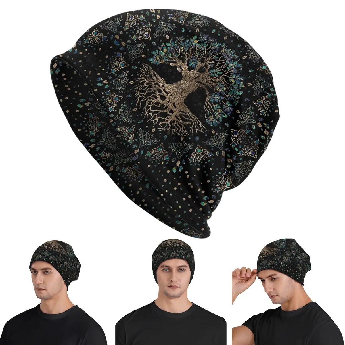 

Tree Of Life -Yggdrasil Golden And Marble Ornament Skullies Beanies Hats Warm Autumn Cap Knitted Bonnet Caps for Unisex Adult