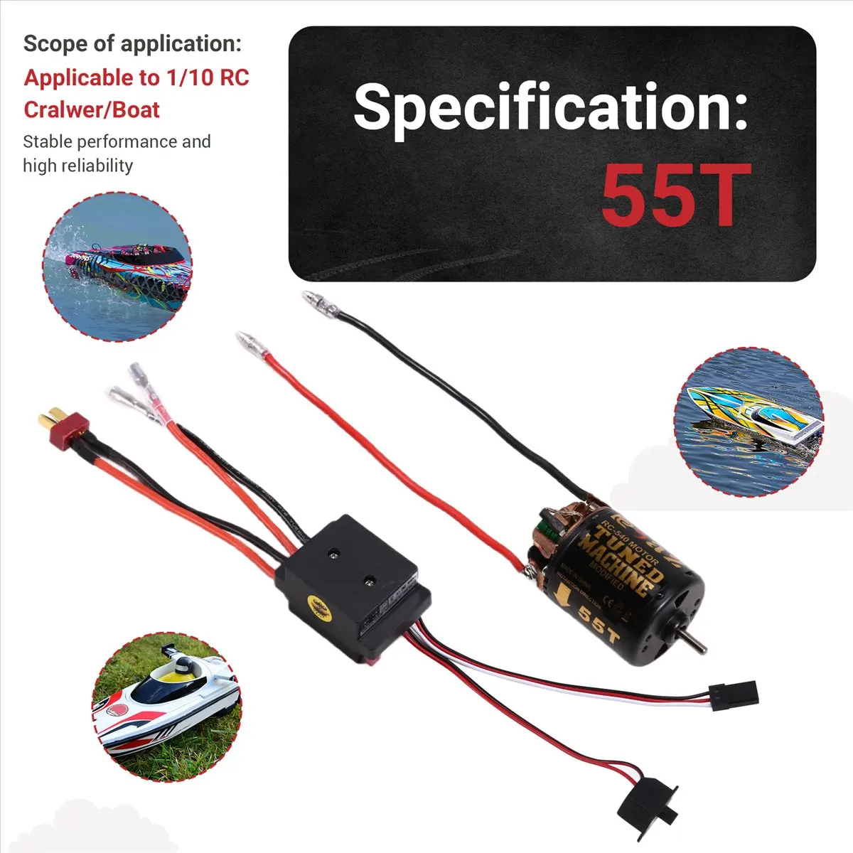 

Комплект INABEZ 540: Мотор с щетками 55T и ESC для управления скоростью, для дрифта и гонок, для радиоуправляемых краулеров/лодок масштаба 1/10