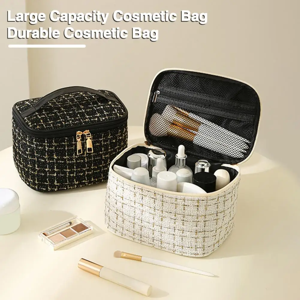 Luxury Tweed Makeup Bag Women Cosmetic Bag Ins Style Travel Portable Cosmetic Bag Toiletry Makeup Pouch Organizer Beauty Case