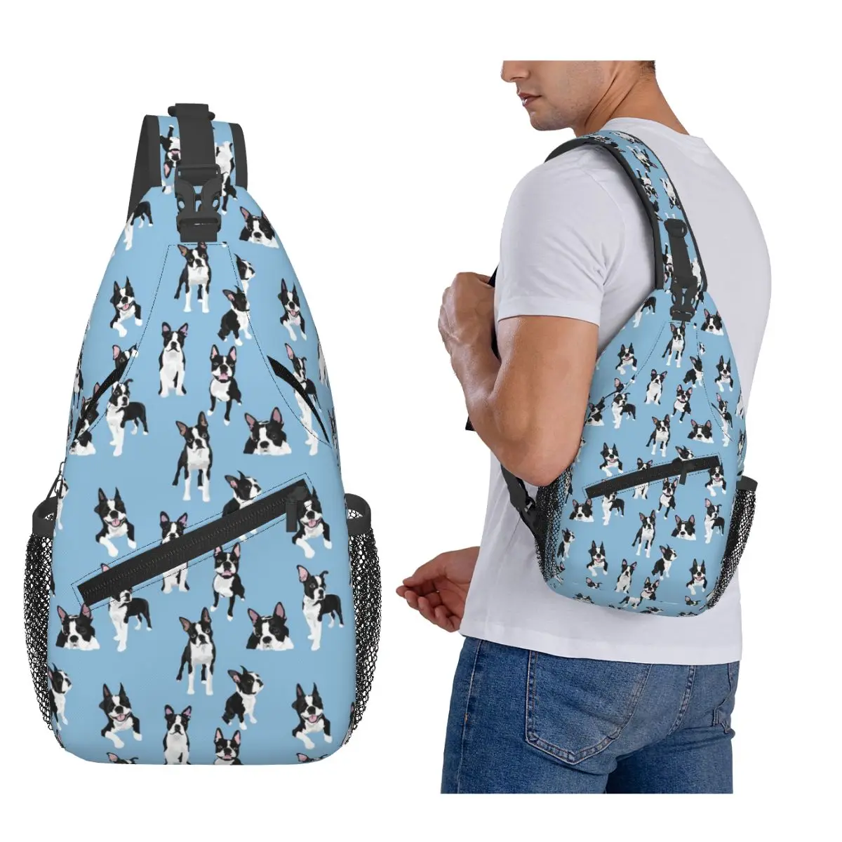 

Boston Terrier Cute Dog Chest Bag Men Sling Crossbody Backpack Chest Bag Traveling Hiking Daypack Shoulder Bag