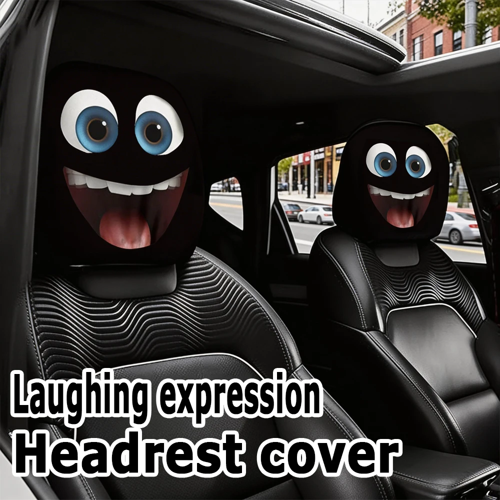 2PCS Capas de Apoio de Cabeça com Olhos Felizes e Divertidos, Acessórios de Apoio de Cabeça com Design de Rosto Sorridente, Decoração Automotiva Lúdica