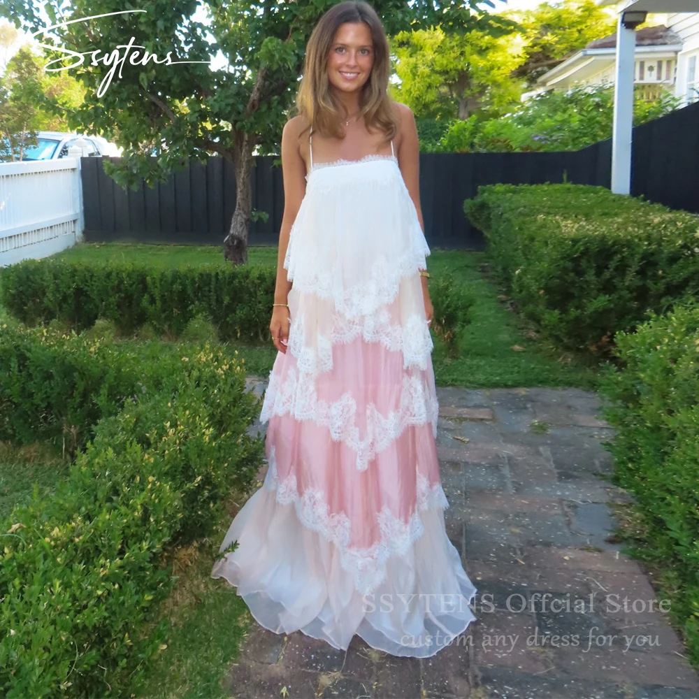 

SSYTENS Beach High Quality Evening Dresses Lace Sleeveless Maxi Gown with Tiered Layers for Women Vocation Holiday Long Dress