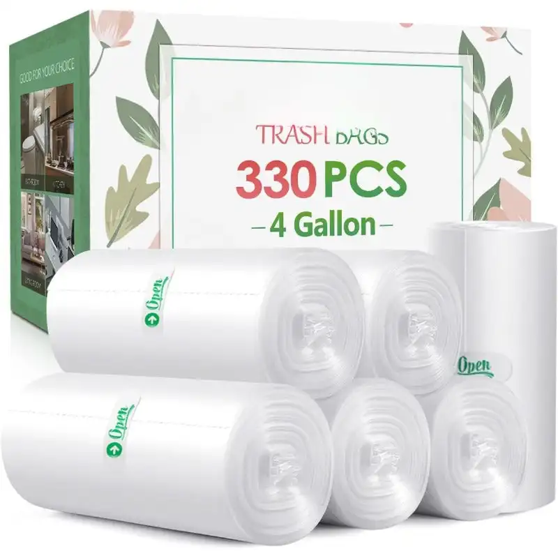 

4 Gallon 330 Counts Strong Trash Bags Garbage Bags , Bathroom Trash Can Bin Liners, Small Plastic Bags (Clear)