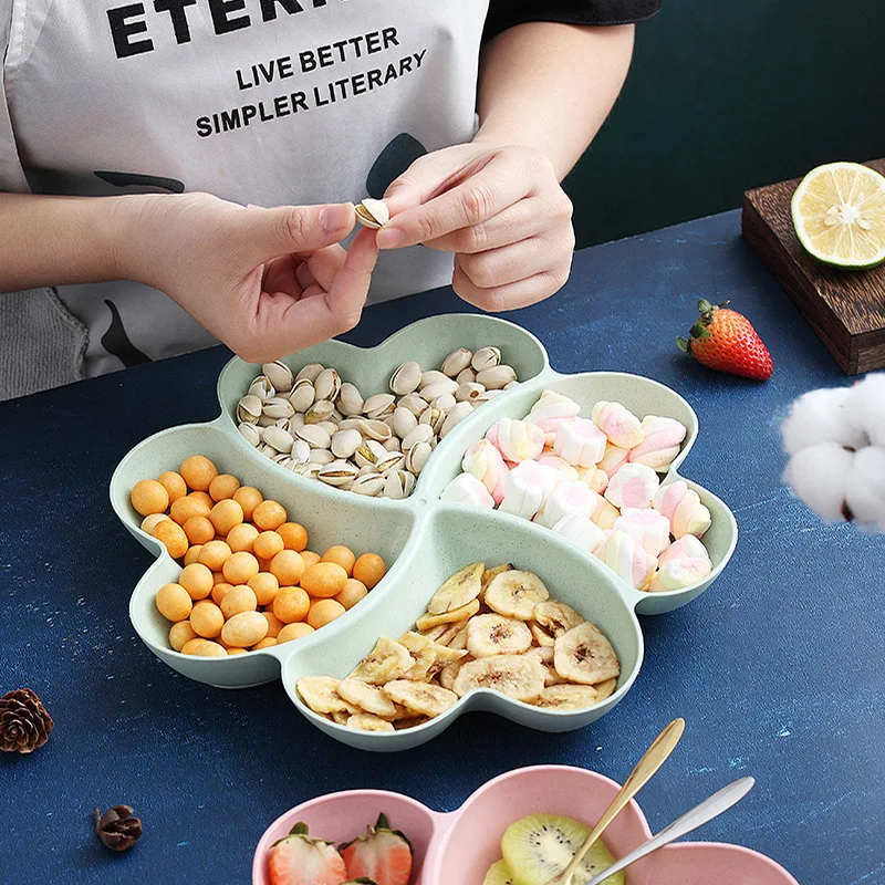 Snack Snack Plate Feel Comfortable Beautiful Shape Wheat Straw Kitchen Bar Utensils Four-Leaf Clover Plate Fruit Plate
