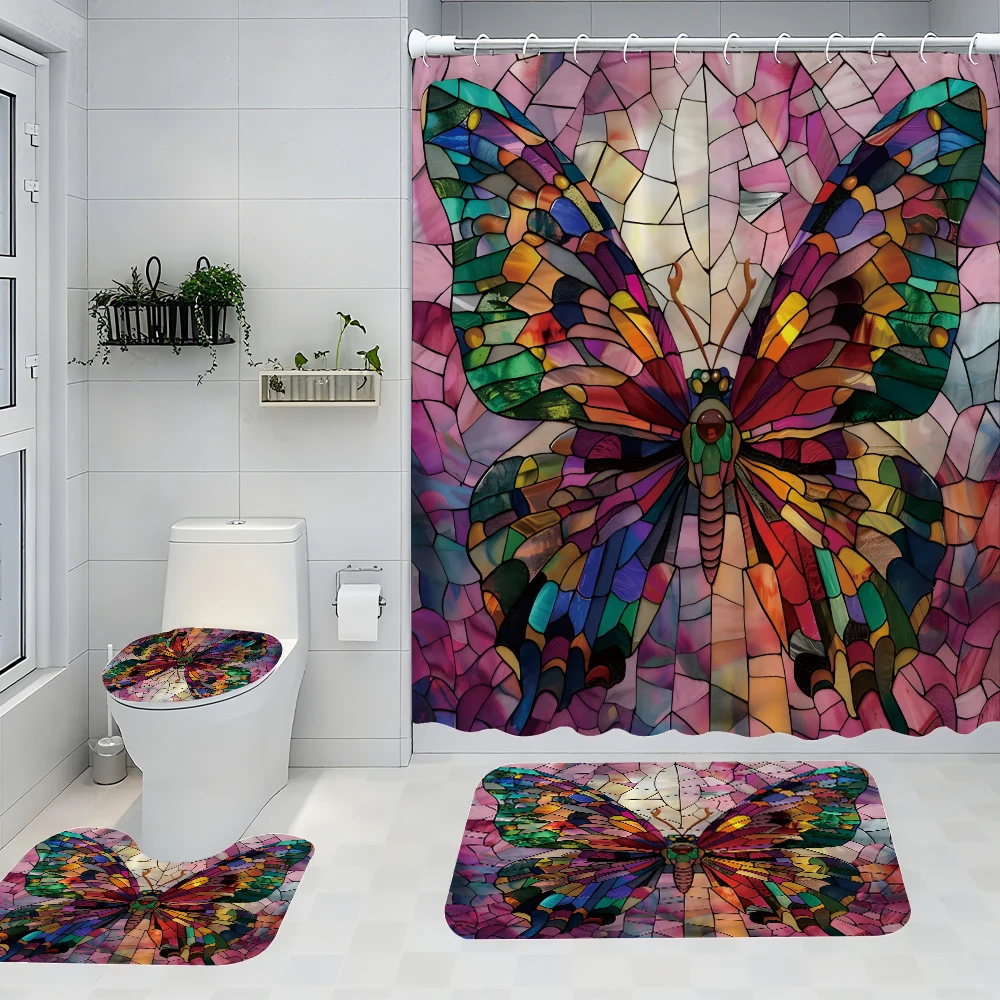 

Colorful Butterfly Bathroom Four-piece Set - Avant-garde Waterproof Shower Curtain, creating a complete bathroom kit
