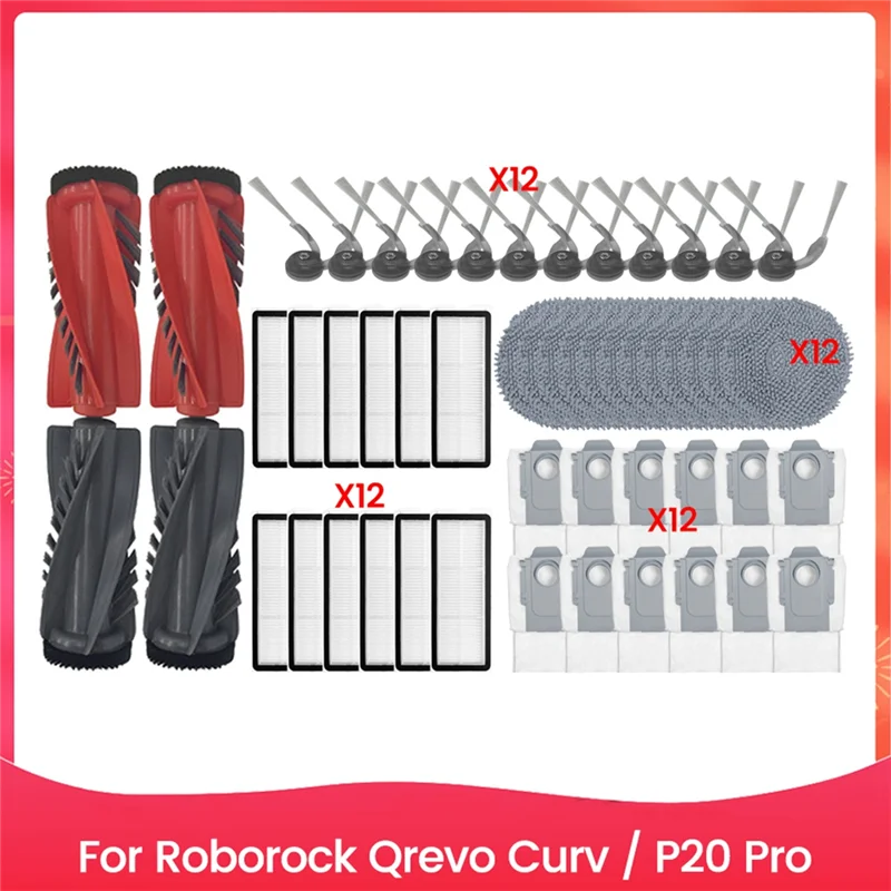 

A38T-For Roborock Qrevo Curv / P20 Pro Vacuum Accessories Replacement Parts Main Brush Side Brush Filter Mop Cloth Dust Bag