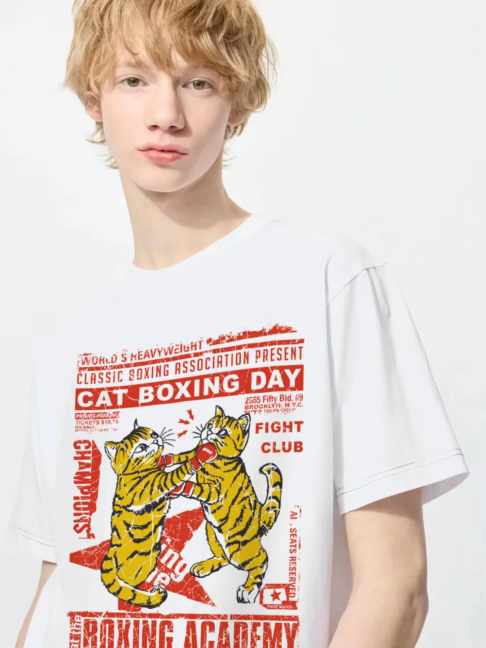 Gato dia de boxe impresso algodão manga curta camiseta bonito gato impressão topos gato salvará o mundo dos desenhos animados camisetas casuais