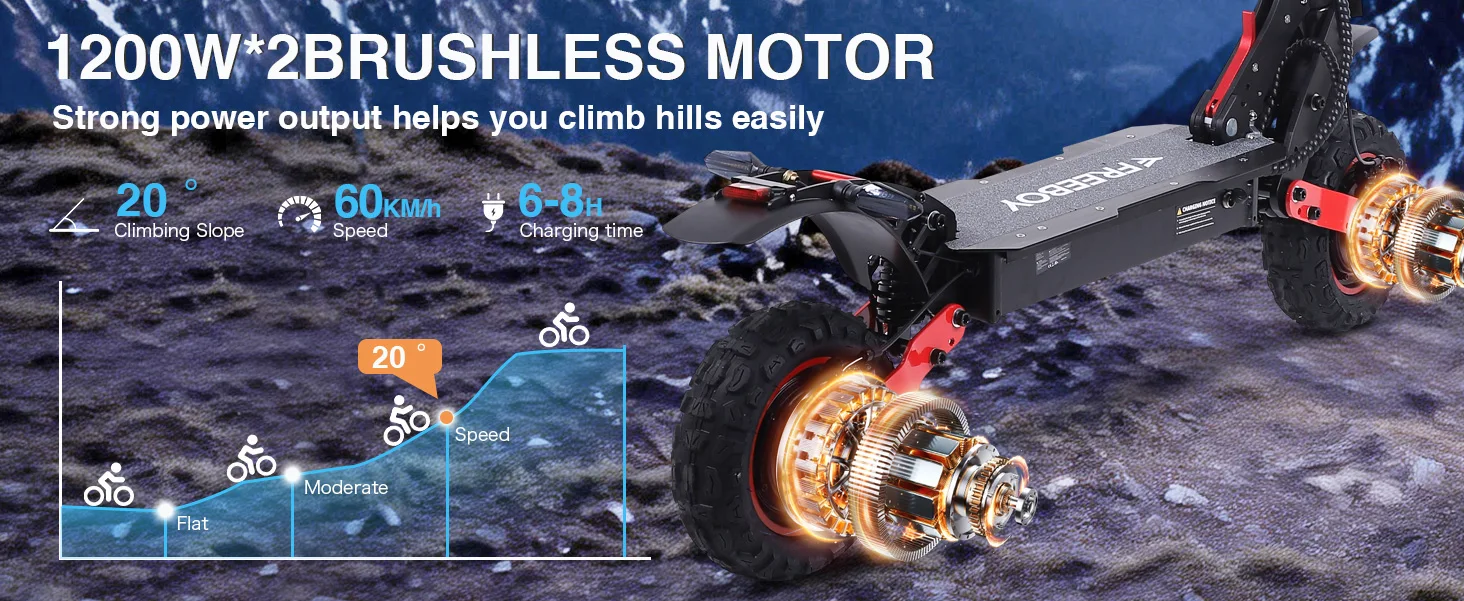 FREEBOY H6 E-Scooter 2400W Doppelmotor Elektrischer Klapproller mit 48V 21Ah Batterie und Doppel-11-Zoll-All-Terrain-Reifen – Detail 8