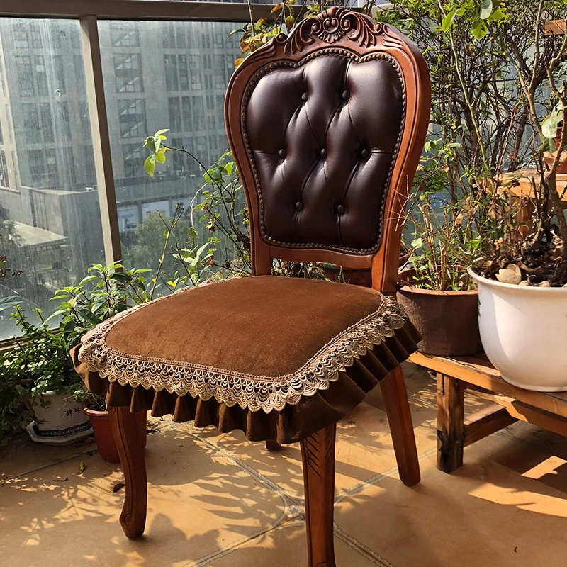 European Luxury Short Plush Fabric Dining Chair Cushion Non-slip Removable Washable Chair Cover Hotel Home Decor Seat Cushion