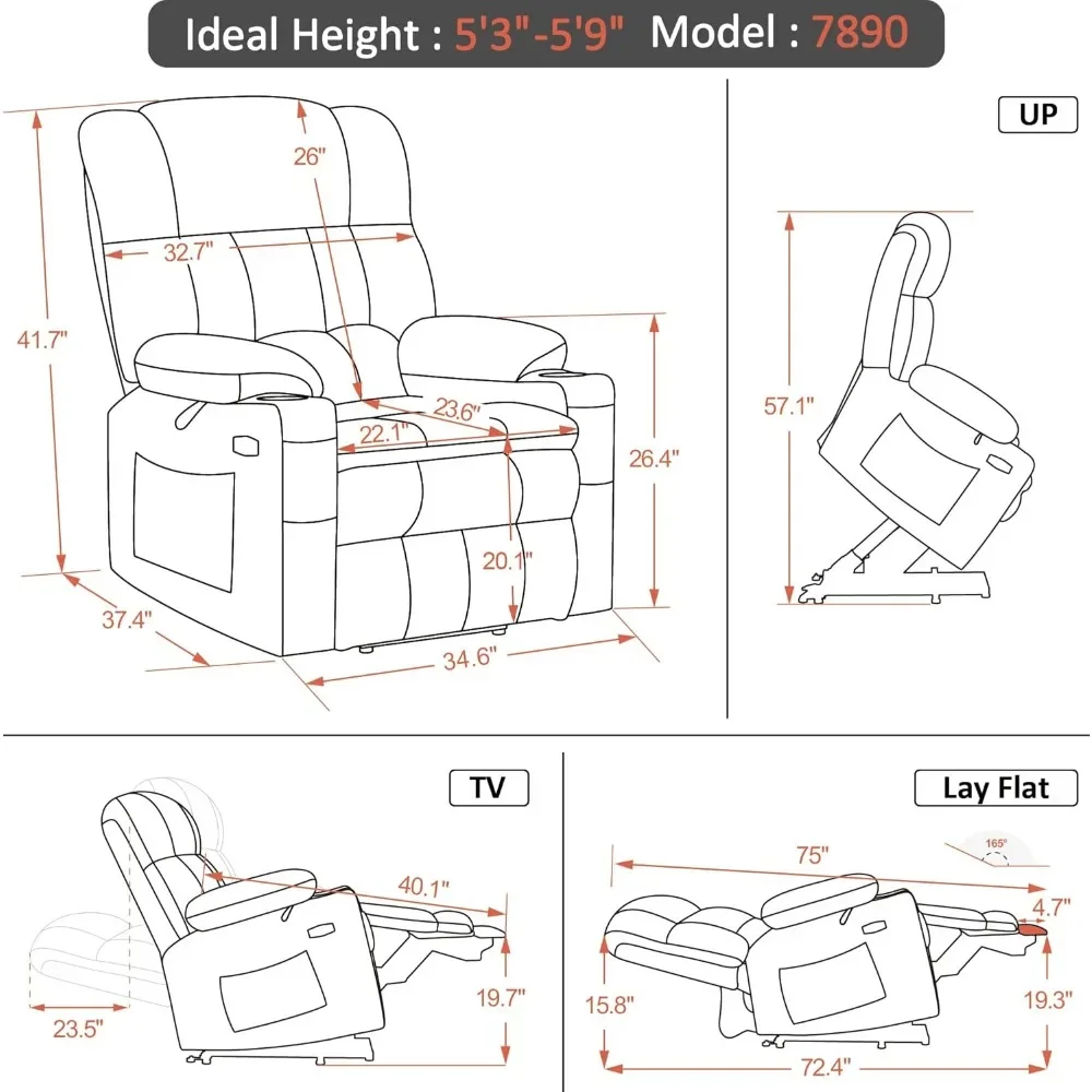 Dual Motor Power Lift Recliner Chair with Massage and Heat for Elderly People  Infinite Position  USB Ports