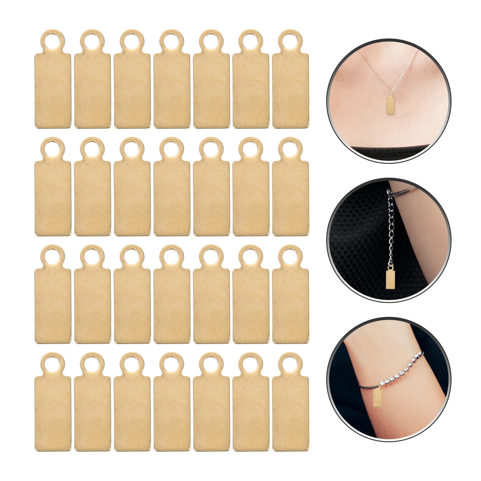 

50pcs Stainless Steel Rectangle Tags Blank Stamping Pendants DIY Jewelry Supplies Golden Color Charm Kits Metal Tag