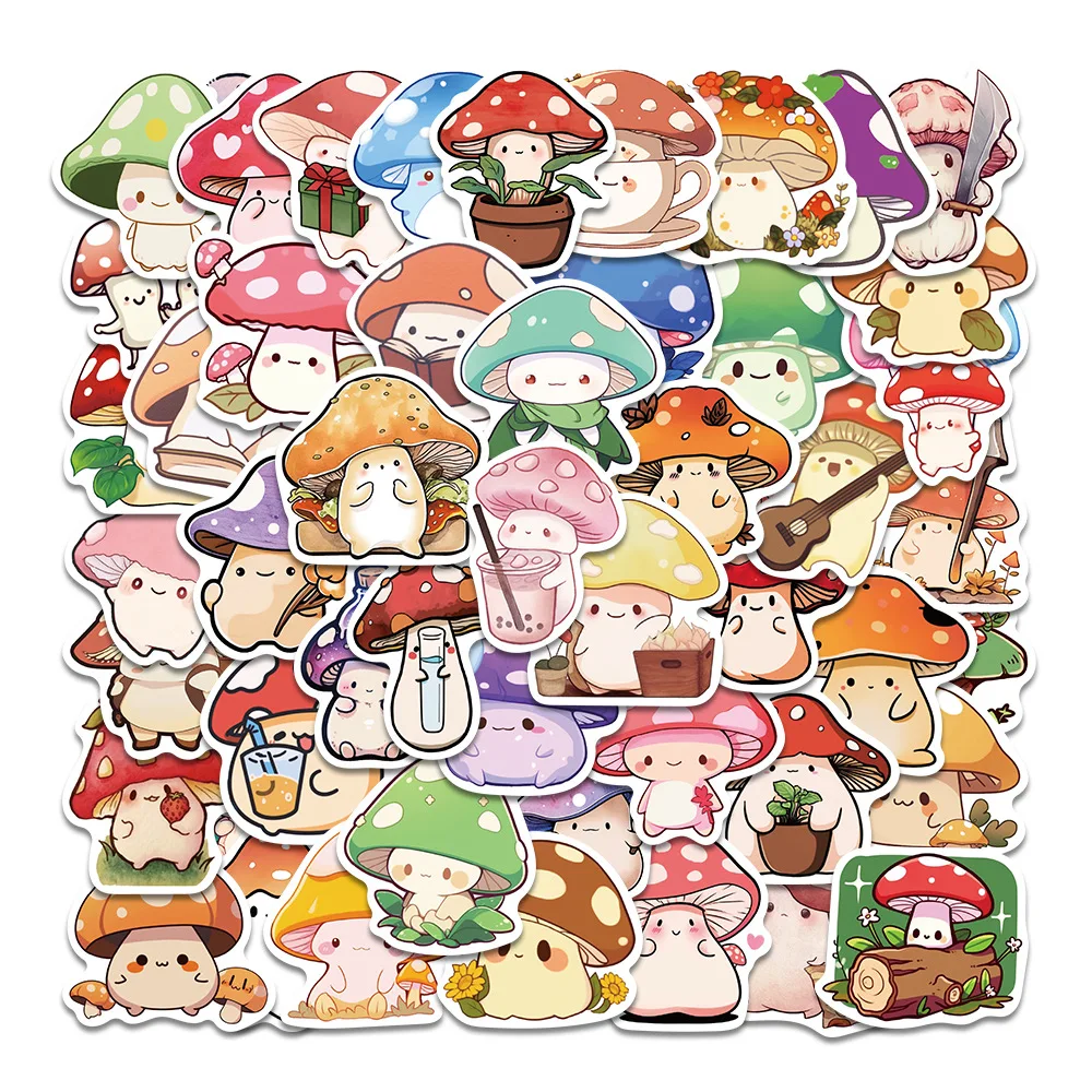 10/30/50PCS New Ins Style Cute Mushroom Stickers Cartoon Stationery Stickers Ipad Luggage Helmet Guitar Wall Sticker Decoration