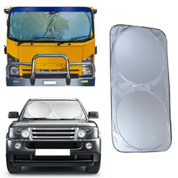 190cm x 90cm Foldable Truck Van Car Front Windshield Visor Cover Protector Double Circle Silver Tape Sunshade For Sun Blocking