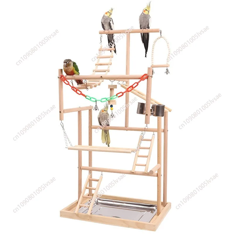 Wood Parrot Playground Bird Playstand Perchers Cockatiel Playgym With Swing Ladders Feeder Bite Toys Activity Center