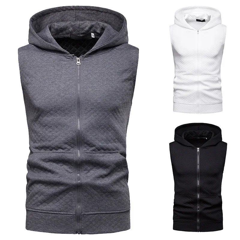 Men's Vest Diamond Plaid Hooded Vest Zipper Hip-hop Sports Spring/summer New Sleeveless Short T for Men