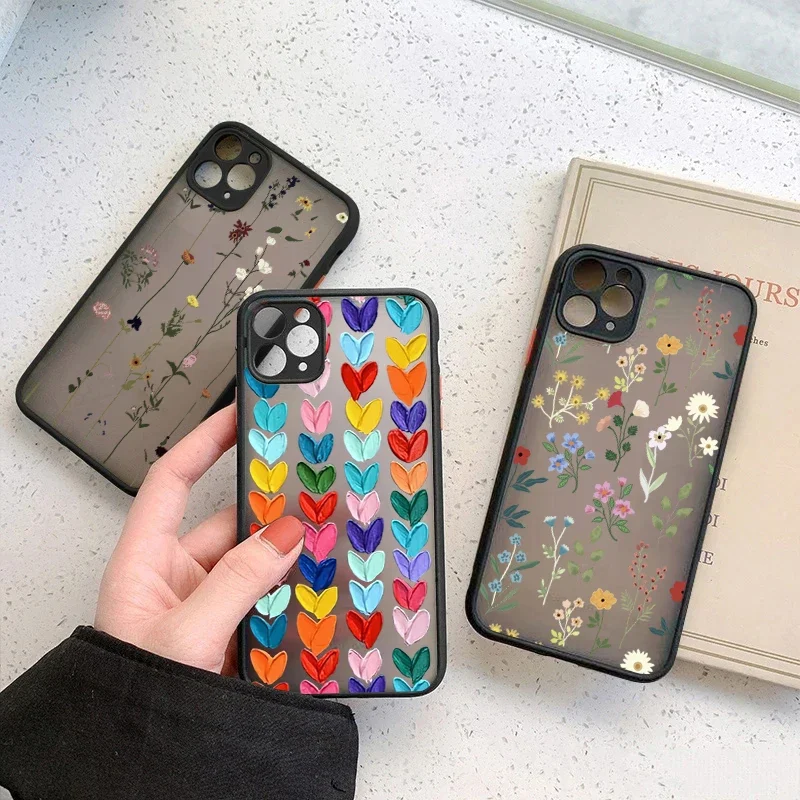 

Flower Love Heart Hard Matte Case For Xiaomi Redmi Note 13 12 Pro Plus 12S 11S 11 10S 10 Redmi 12 13C Soft Silicone Bumper Cover
