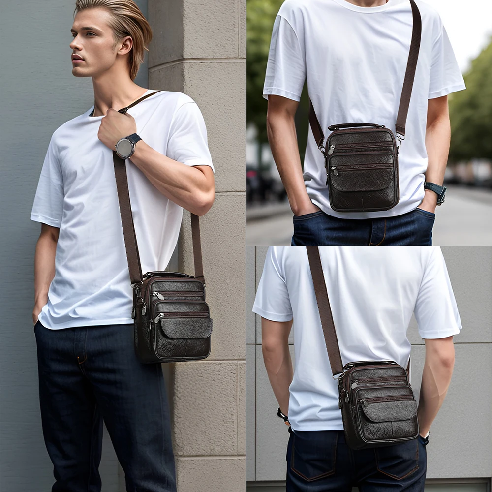 Men Genuine Leather Crossbody Bags Messenger Bag for Male Trendy Shoulder Bags Casual Travel Sling Bag Large Capacity Handbags