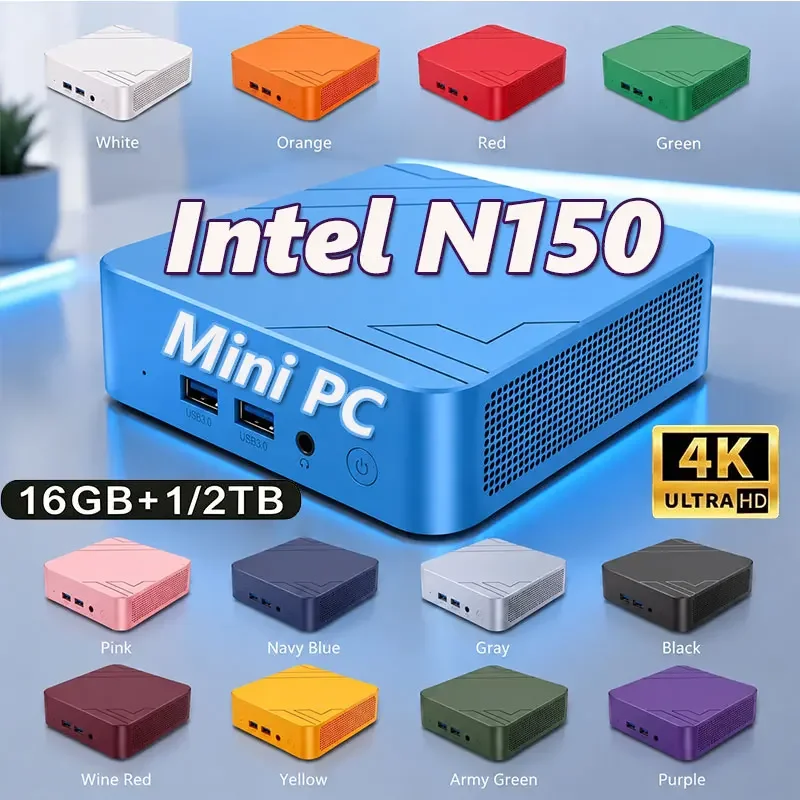 New Portable Mini PC Intel N150 Windows 11Gaming Mini PC 16GB RAM 2TB 1TB M.2 SSD WiFi 6 BT5.2 Mini Computer PC Desktop