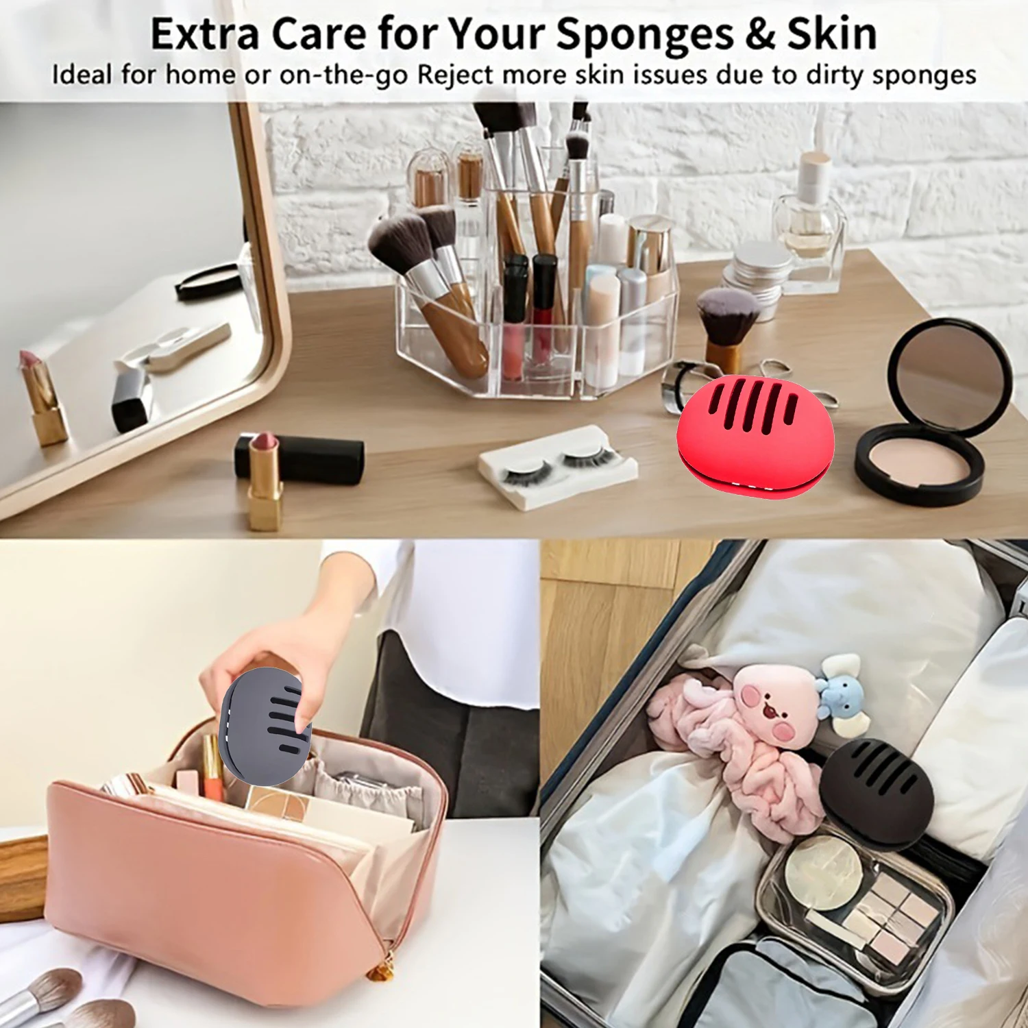 Soporte de esponja de maquillaje de silicona ecológico, estuche de almacenamiento de belleza con múltiples orificios, caja de soporte de esponja de