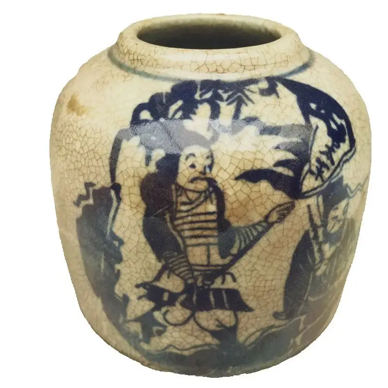China Old Blue White Porcelain Vase with Character Story Patterns Storage Jar Traditional Decorative Ornament