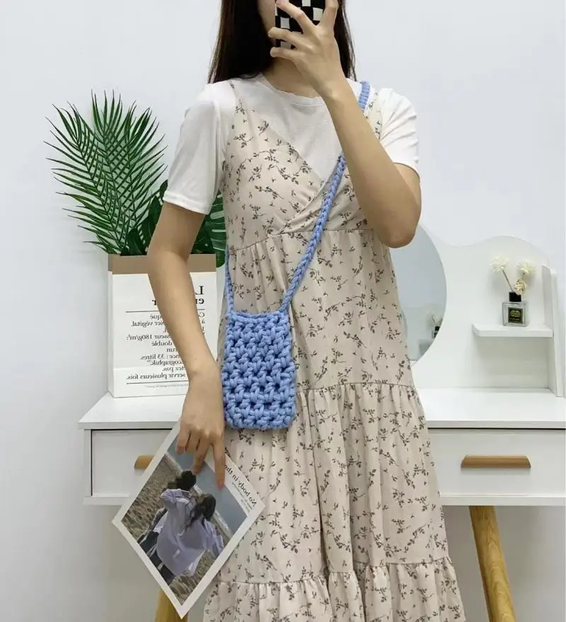 Hand Hook Cotton Thread Shoulder Crossbody Bags for Women Cute Fashion Ladies Summer Weave Phone Bags Purses 2022 New Handbags