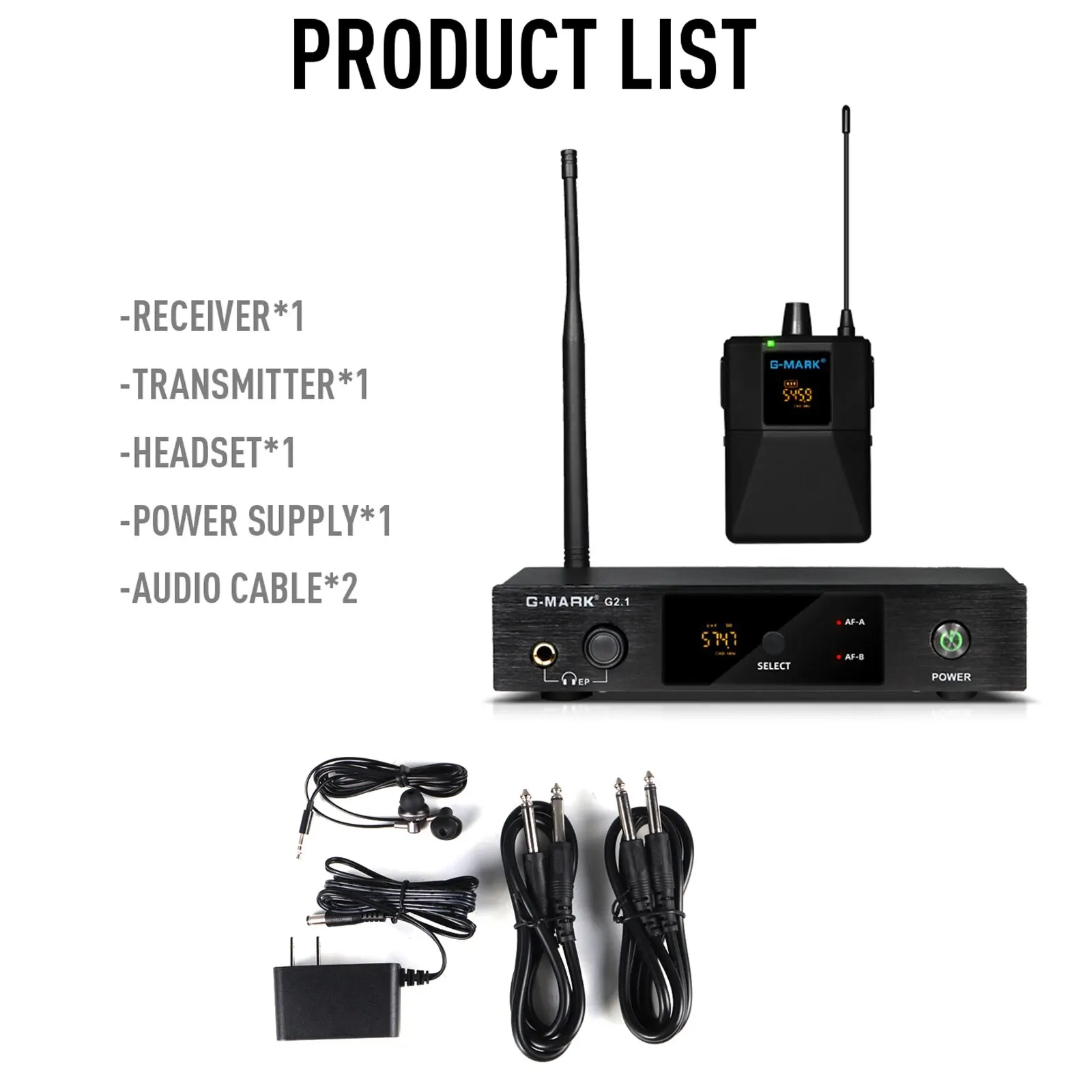 Monitor intra-auricular sem fio G-MARK g2.1iem uhf, frequência de estúdio de retorno de palco selecionável para performance de banda de guitarra, festa de dj