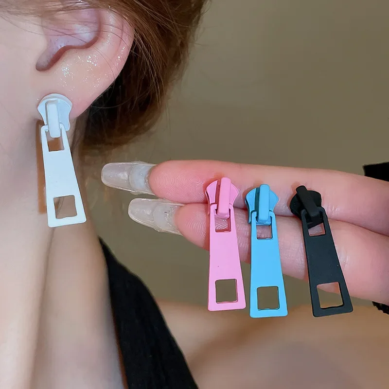 NISHIZAWA pendientes coloridos personalizados con cremallera, pendientes de Diseño de Moda de nicho para mujer