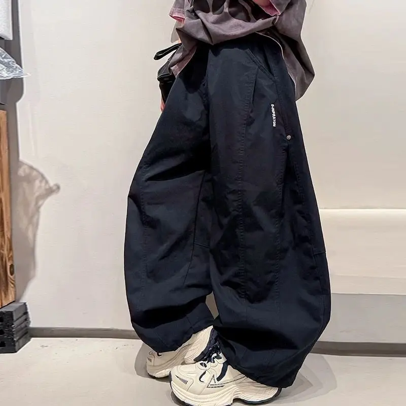 Boys 2026 New Spring Autumn Pure Cotton Curved Leg Straight Fit Cargo Pants for Older Kids Trendy