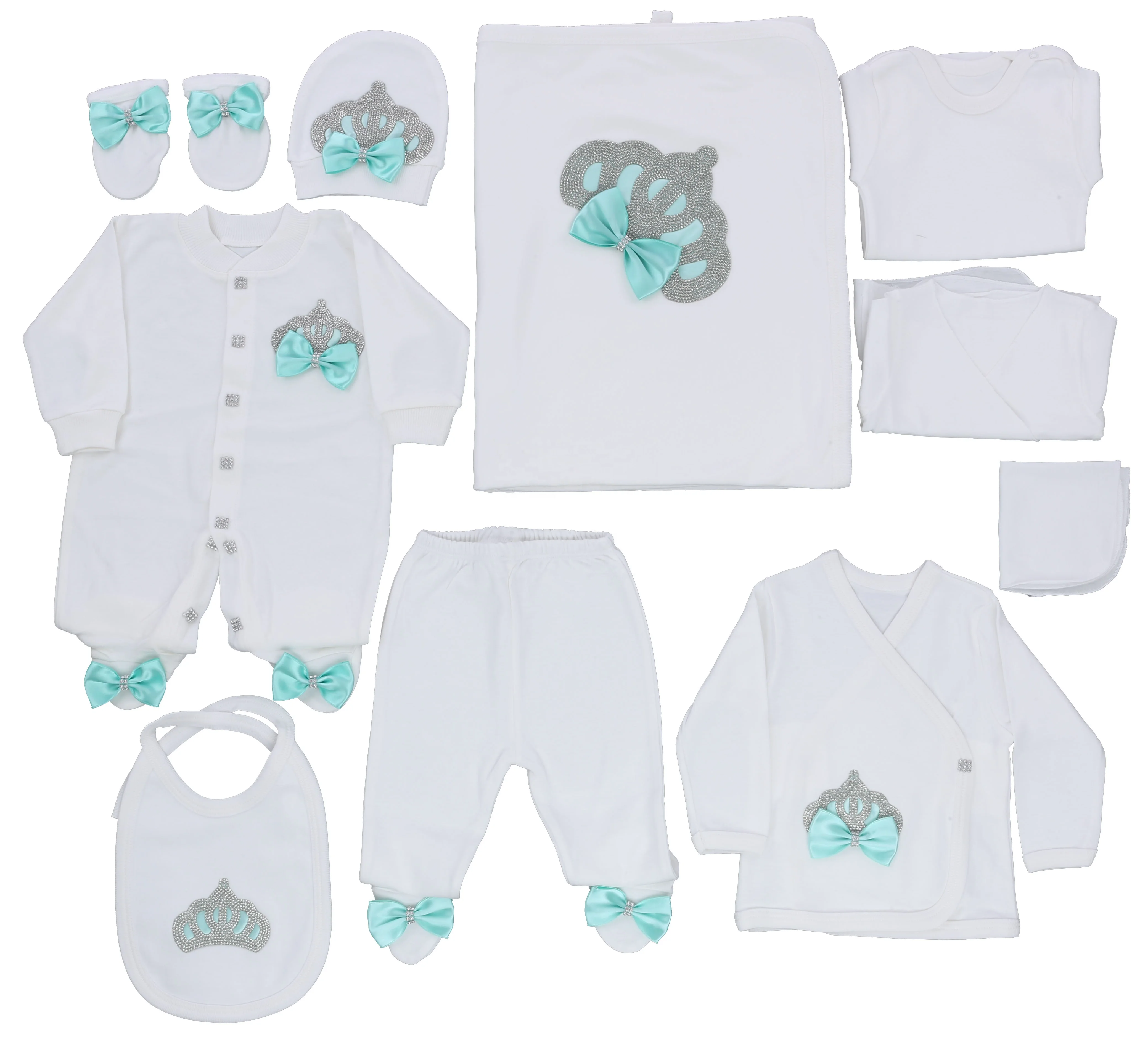 10 Pieces Cotton Fabric Knitted Wholesale Custom Newborn New Design Modern Luxury High Quality Mint Baby Romper Set Baby Gift