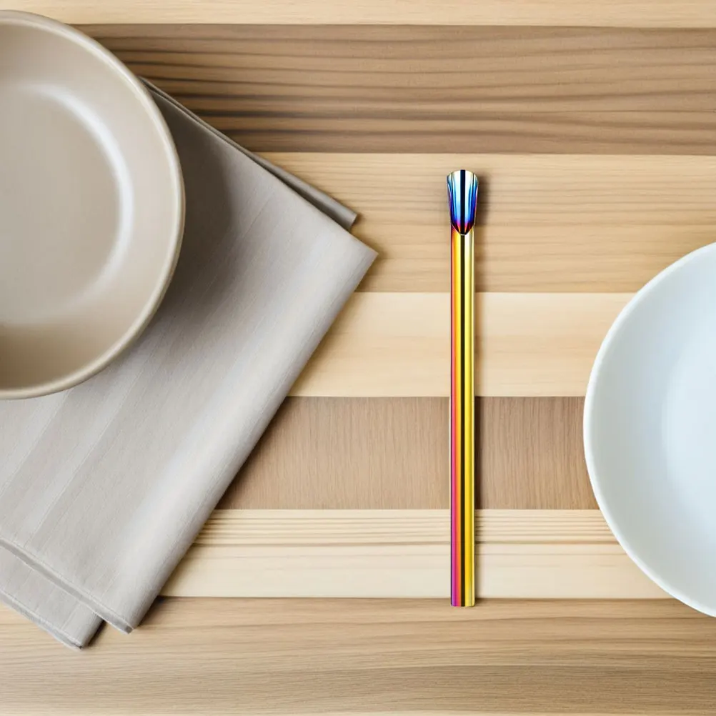 

10pcs Stainless Steel Straws Reusable Smoothie Straws With Spoon Metal Stirring Stick For Coffee Milk Tea Ice Cream Home Party