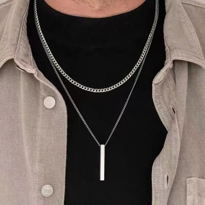 Men 3D Vertical Necklace Geometry Stainless Steel Cuban Necklace