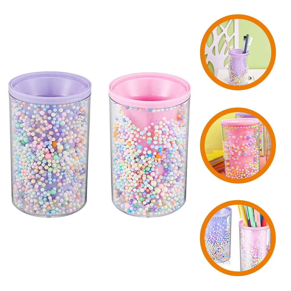 2Pcs Acrylic Pen Holder with Elegant Bubble Pattern Large Capacity Desk Organizer for Writing Tools Makeup Brushes Office