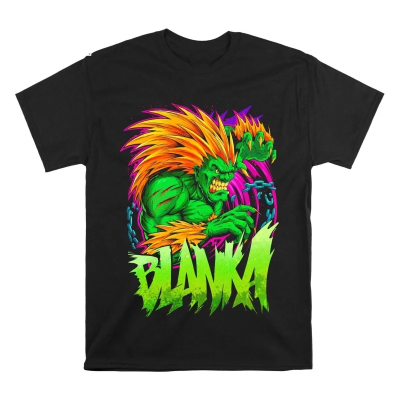 

Blanka 0329 Street Fighter Retro Combat Gift t shirt Arcade game Graphic Tee 100% cotton printed Y2K Clothes Large size Tops